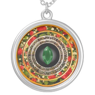 Emerald Stone in Floral Frames Necklace necklace