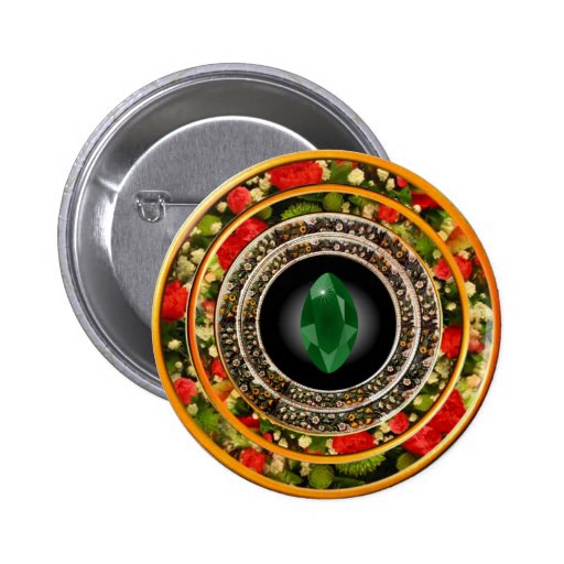 Emerald Stone in Floral Frames Pinback Button