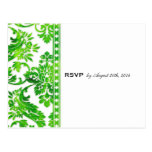 Emerald Vintage Damask Lace Wedding RSVP Postcards