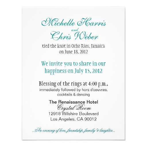 Emerald Waters Reception Card (Jamaica) Custom Invitation