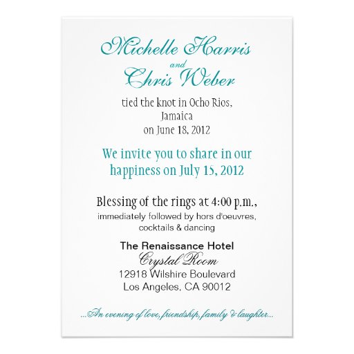 Emerald Waters Reception Card (Jamaica) Invite