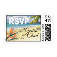 EMERALD WATERS Tropical Beach Wedding RSVP Stamps
