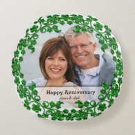 Emerald Wedding Anniversary with a photo Round Pillow
