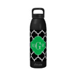 Emerald Wht Moroccan #5 Navy Name Monogram Water Bottles