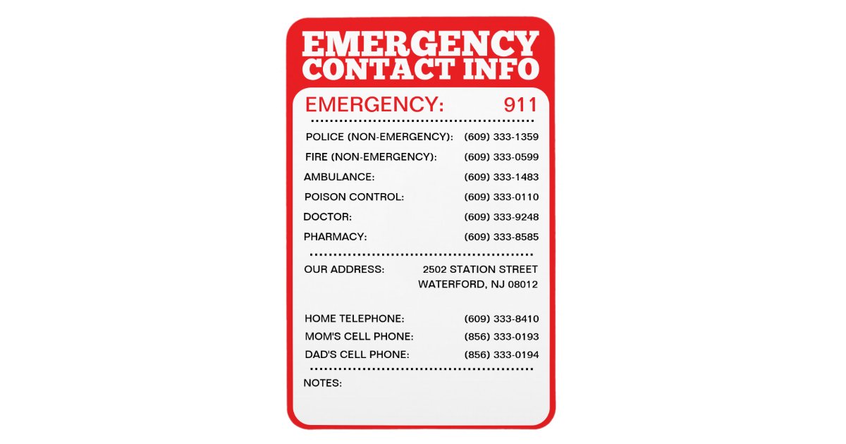 emergency contact information list rectangular photo emergency contact information