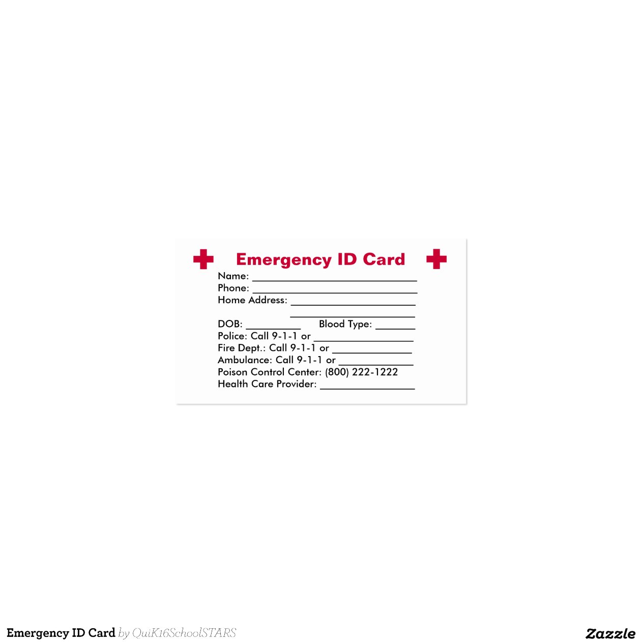 Emergency ID Card Business Card Templates Zazzle
