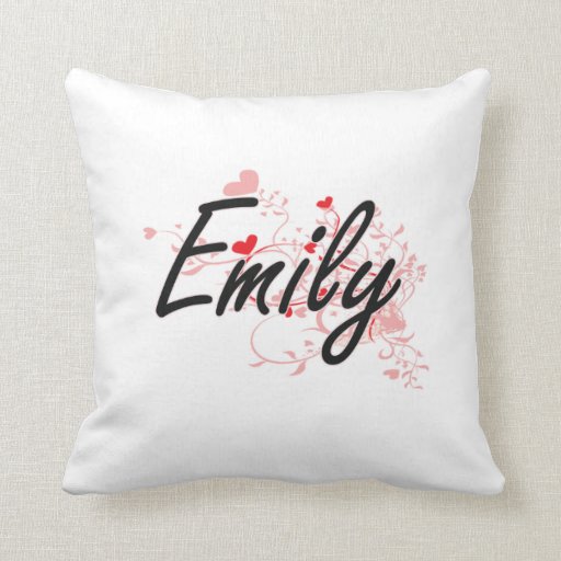 Emily Artistic Name Design with Hearts Pillow | Zazzle