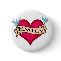 Emily - Custom Heart Tattoo T-shirts & Gifts buttons