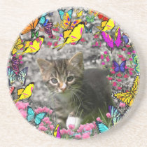 Emma in Butterflies I - Gray Tabby Kitten coasters