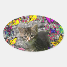 Emma in Butterflies I - Gray Tabby Kitten Sticker