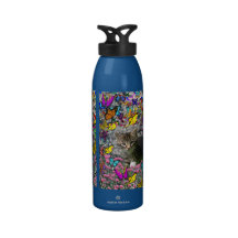Emma in Butterflies I - Gray Tabby Kitten Drinking Bottles