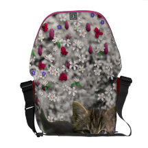 Emma in Flowers I – Little Gray Kitten Messenger Bag
