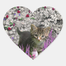 Emma in Flowers I – Little Gray Kitten Heart Sticker