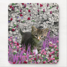 Emma in Flowers I – Little Gray Kitty Cat Mouse Pad
