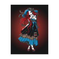 rockabilly, swallow, tattoo, angel, fairy, birds, leopard, cherry, red, black, vintage, 50s, emma, fantasy, art, mykajelina, myka, Postcard with custom graphic design