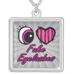 Emo Eye Heart I Love Fake Eyelashes Necklace