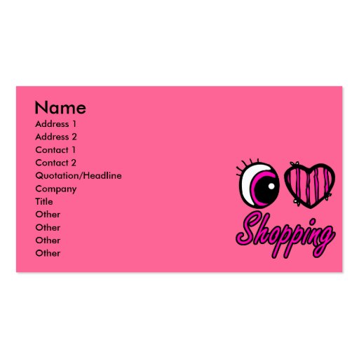 Emo Eye Heart I Love Shopping Business Card Templates (front side)