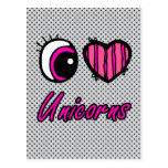 Emo Eye Heart I Love Unicorns Post Card