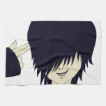 Emo kid with finger gun hand towels