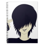 Emo kid with finger gun notebook