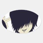 Emo kid with finger gun oval sticker