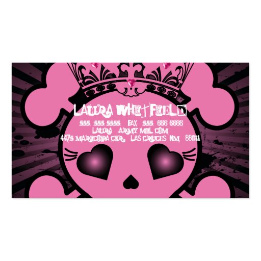 EMO Pink Skull Crossbones Girly Business Card (front side)