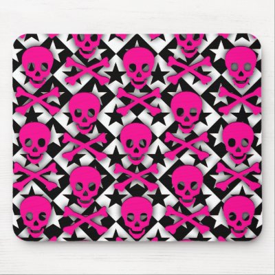 Emo Pink Skulls &amp; Stars Mouse Mat by Artamatik