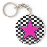 Emo Pink Star Checkers Key Chains
