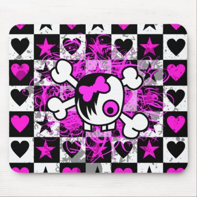 Emo Scene Cartoon Girl Skull Mouse Pad by Artamatik