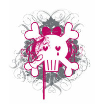 emo, skull, girl, bow, swirls, frame, bones, tears, paint, smudge, splodge, urban, trendy, fashion, teen, teenager, cute, apparel, Shirt with custom graphic design