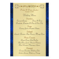 Emperor Blue Scroll Stained Glass Wedding Menu Invitation