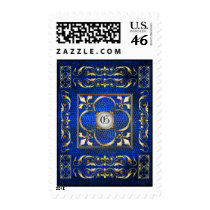 Emperor Blue Stained Glass Fleur De Lis Postage