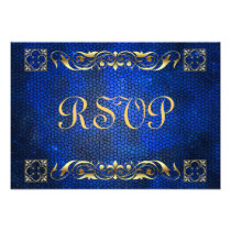 Emperor Blue Stained Glass RSVP Card Announcements