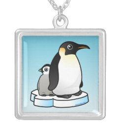 Customizable Penguin Family Square Silver-plated Necklace