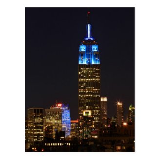 Empire State Building 30 Rock in blue for Autism 2 Post Cards