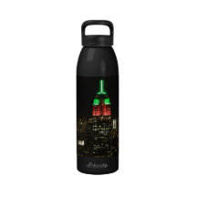 Empire State Building Christmas Colors at night 01 Reusable Water Bottle
