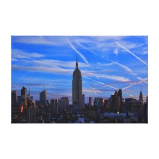 Empire State Building, NYC Skyline and Jet Trails Gallery Wrapped Canvas