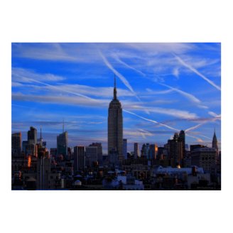 Empire State Building, NYC Skyline and Jet Trails Poster