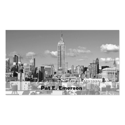 Empire State Building NYC Skyline Puffy Clouds BW Business Card (front side)