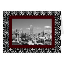 Empire State Building NYC Skyline Puffy Clouds BW Greeting Cards