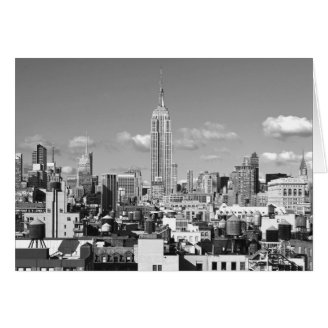 Empire State Building NYC Skyline Puffy Clouds BW Cards