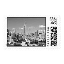 Empire State Building NYC Skyline Puffy Clouds BW