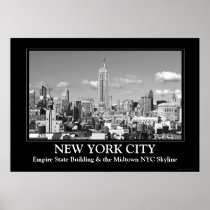 Empire State Building NYC Skyline Puffy Clouds BW Posters