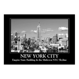 Empire State Building NYC Skyline Puffy Clouds BW Posters