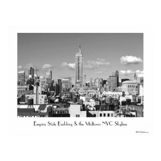 Empire State Building NYC Skyline Puffy Clouds BW Poster