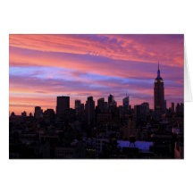 Empire State Building Red White Blue, Pink Sky Greeting Cards