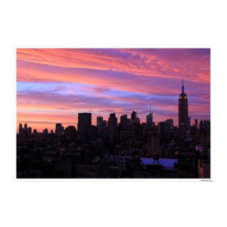 Empire State Building Red White Blue, Pink Sky Poster