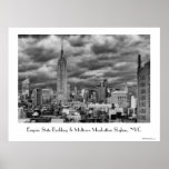 Empire State Building, Stormy NYC skyline, B&W Poster