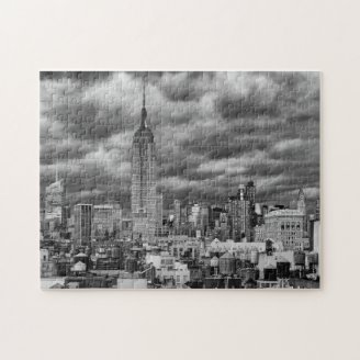 Empire State Building, Stormy NYC skyline, B&W Jigsaw Puzzle