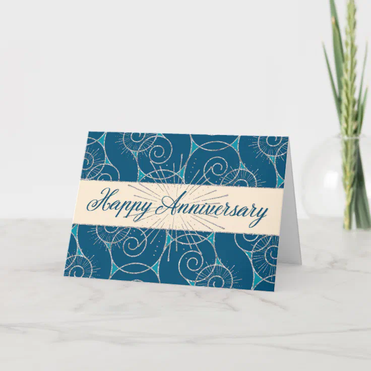 Employee Anniversary Blue Swirls Card Zazzle